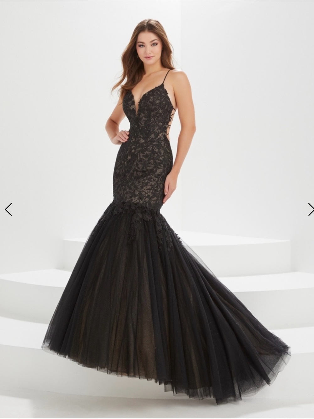 Christina Black Lace Mermaid Gown with Tulle Skirt